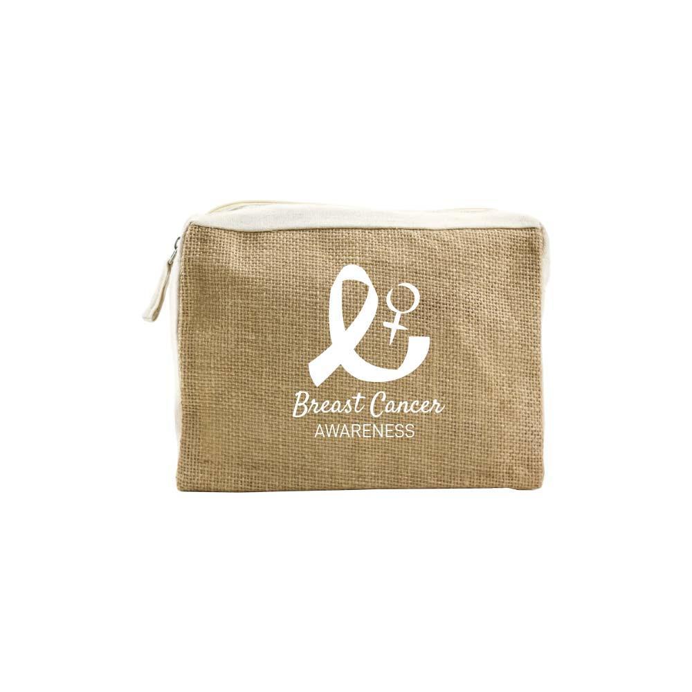 Buy Personalized Jute & Cotton Zipper Pouch with Breast Cancer Awareness Logo Online